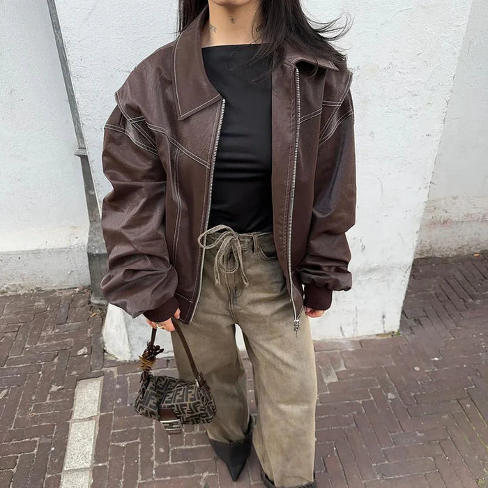 Zélyora – Veste Oversize Femme Avec Fermeture Zippée Style Moderne Décontracté