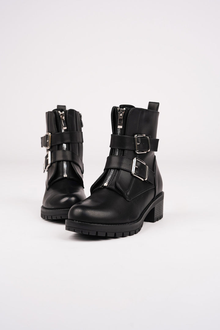 Valentine | Bottes Biker à Boucles Argentées