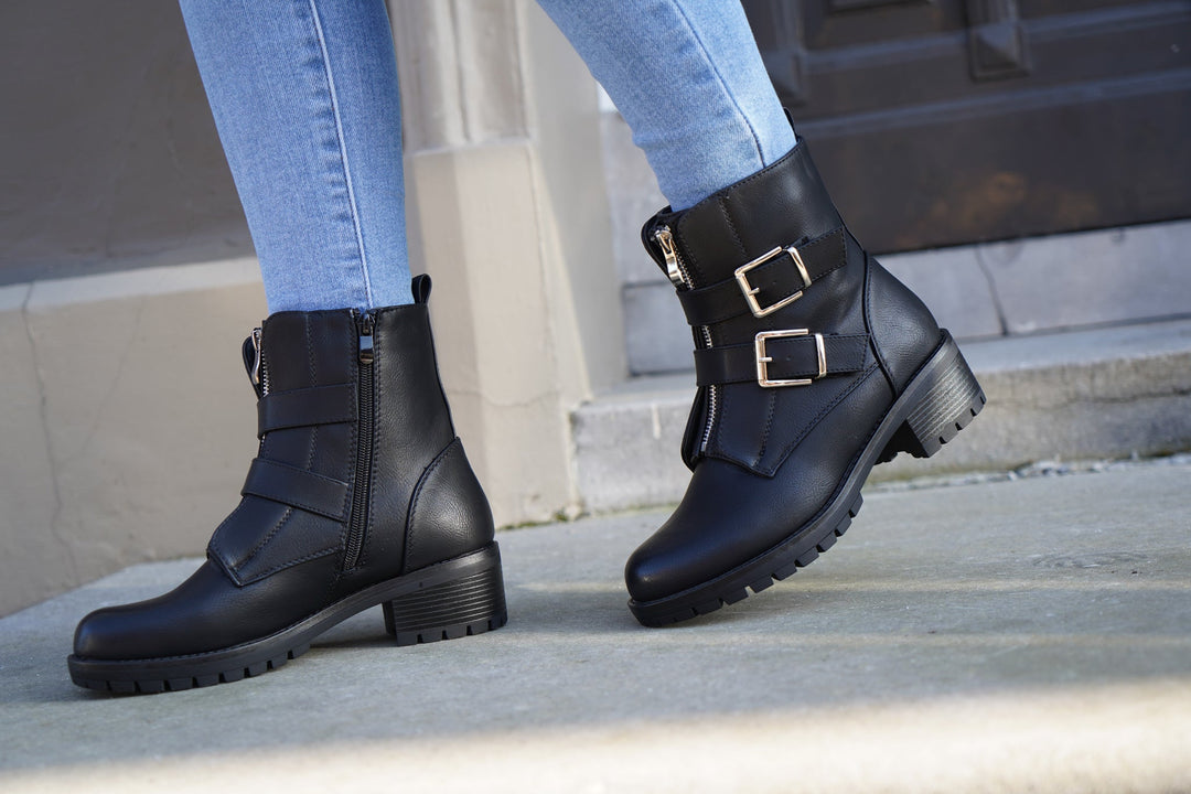 Valentine | Bottes Biker à Boucles Argentées