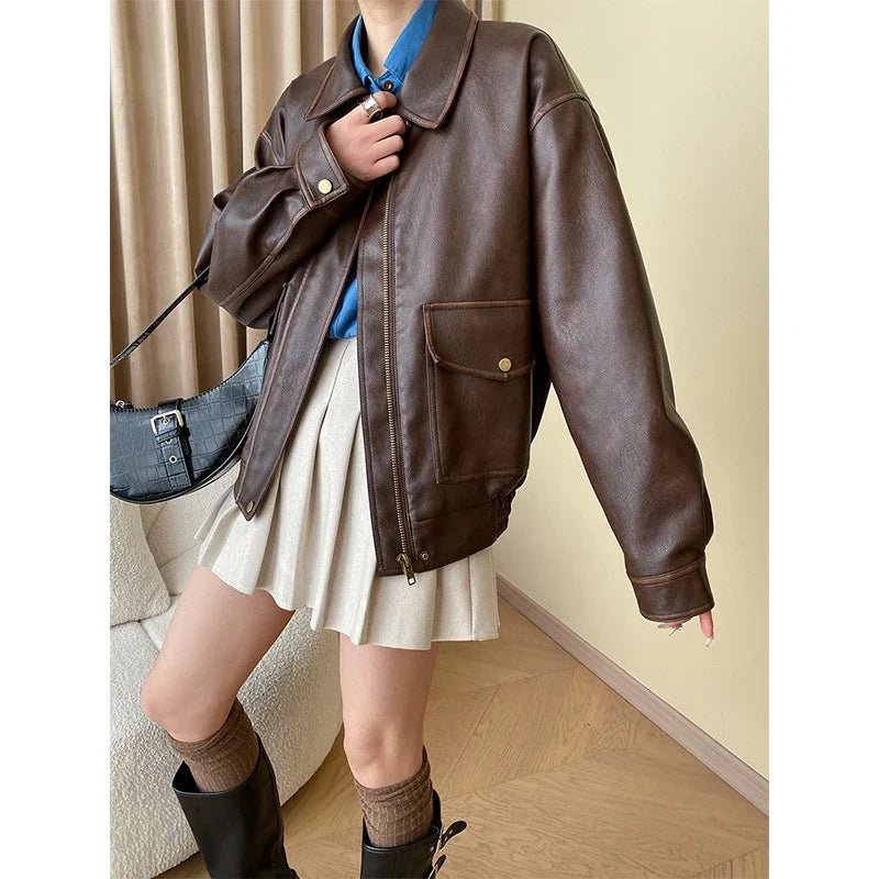 Valoria – Veste Effet Cuir Femme Style Vintage