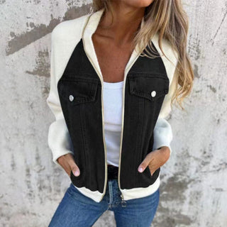 Lysévora – Veste Femme Style Denim Zippée Patchwork
