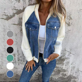 Lysévora – Veste Femme Style Denim Zippée Patchwork