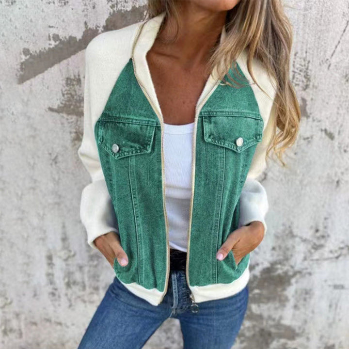 Lysévora – Veste Femme Style Denim Zippée Patchwork