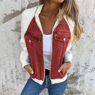 Lysévora – Veste Femme Style Denim Zippée Patchwork