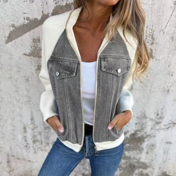 Lysévora – Veste Femme Style Denim Zippée Patchwork