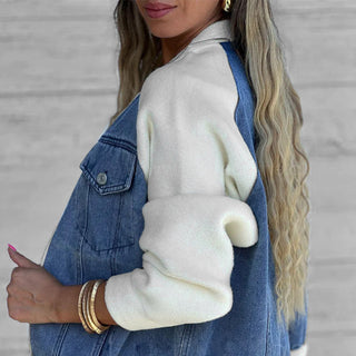 Lysévora – Veste Femme Style Denim Zippée Patchwork