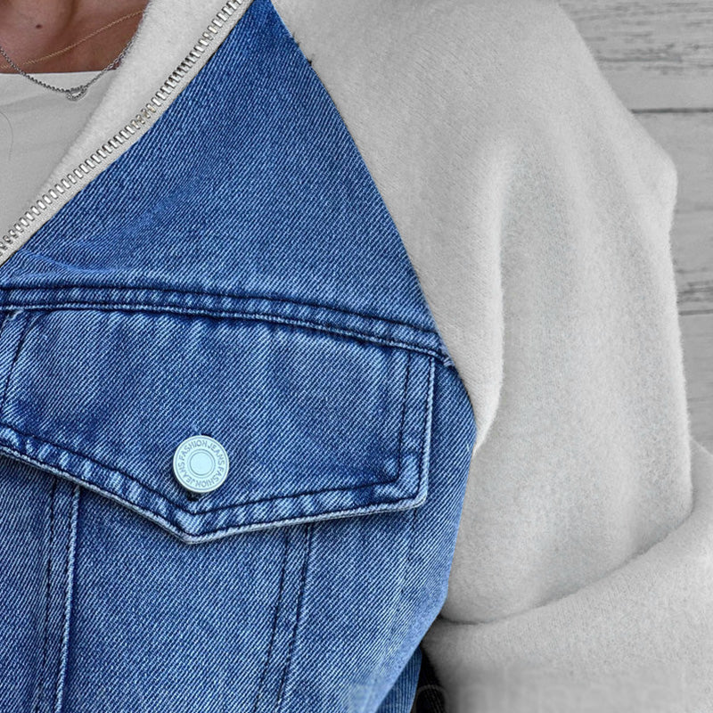 Lysévora – Veste Femme Style Denim Zippée Patchwork
