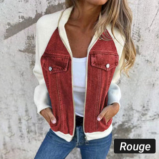 Lysévora – Veste Femme Style Denim Zippée Patchwork