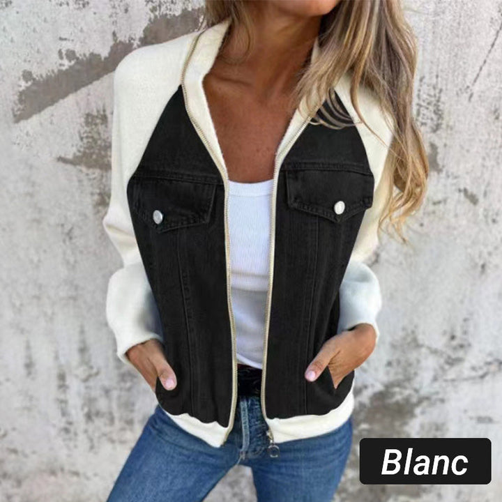 Lysévora – Veste Femme Style Denim Zippée Patchwork