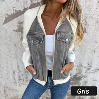 Lysévora – Veste Femme Style Denim Zippée Patchwork