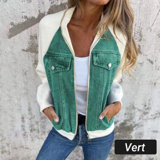Lysévora – Veste Femme Style Denim Zippée Patchwork