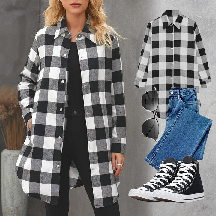 Montéchaume – Veste Chemise Femme à Carreaux Longue